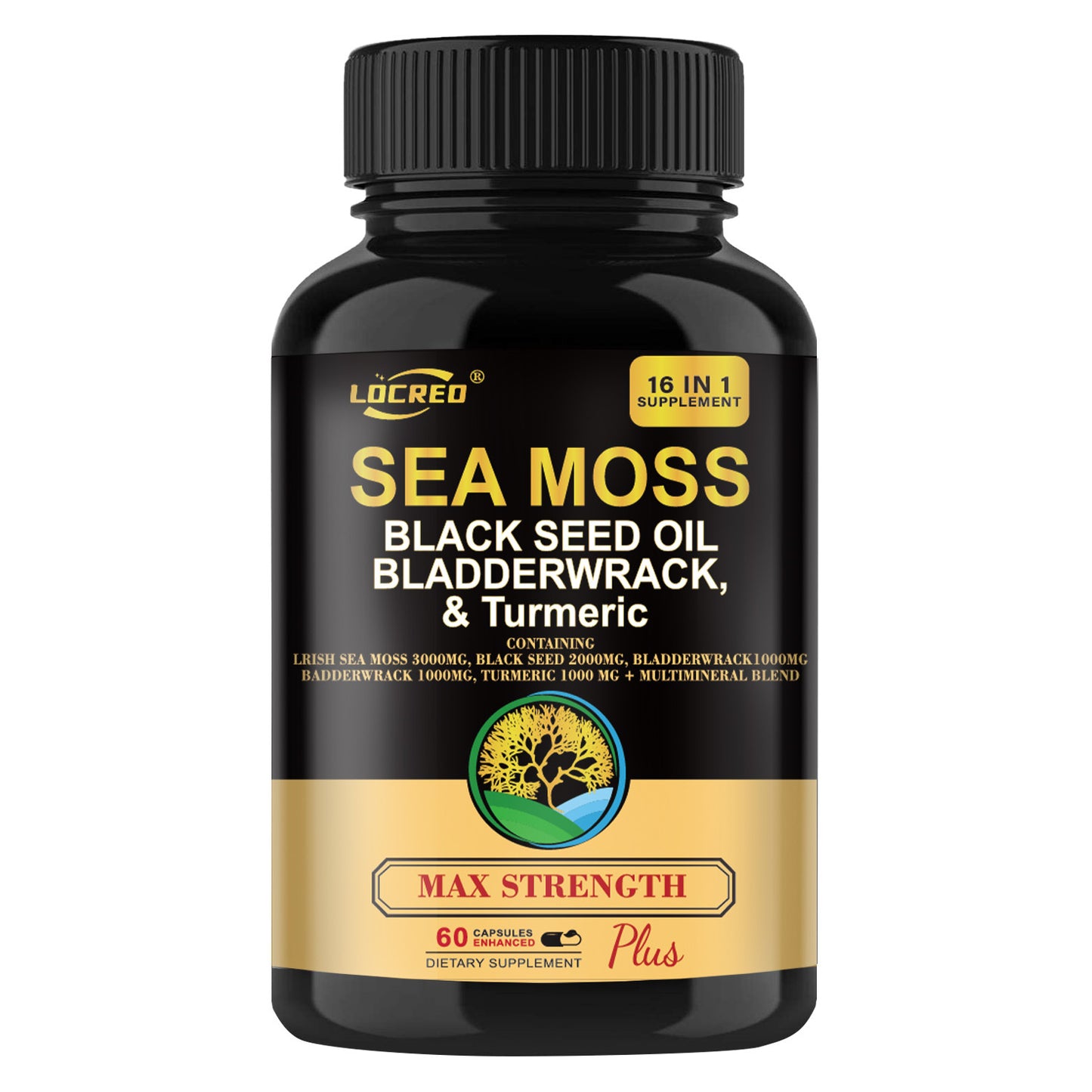 Sea Moss + Black Seed Oil + Bladderwrack & Turmeric – 16-in-1 Superfood Capsules