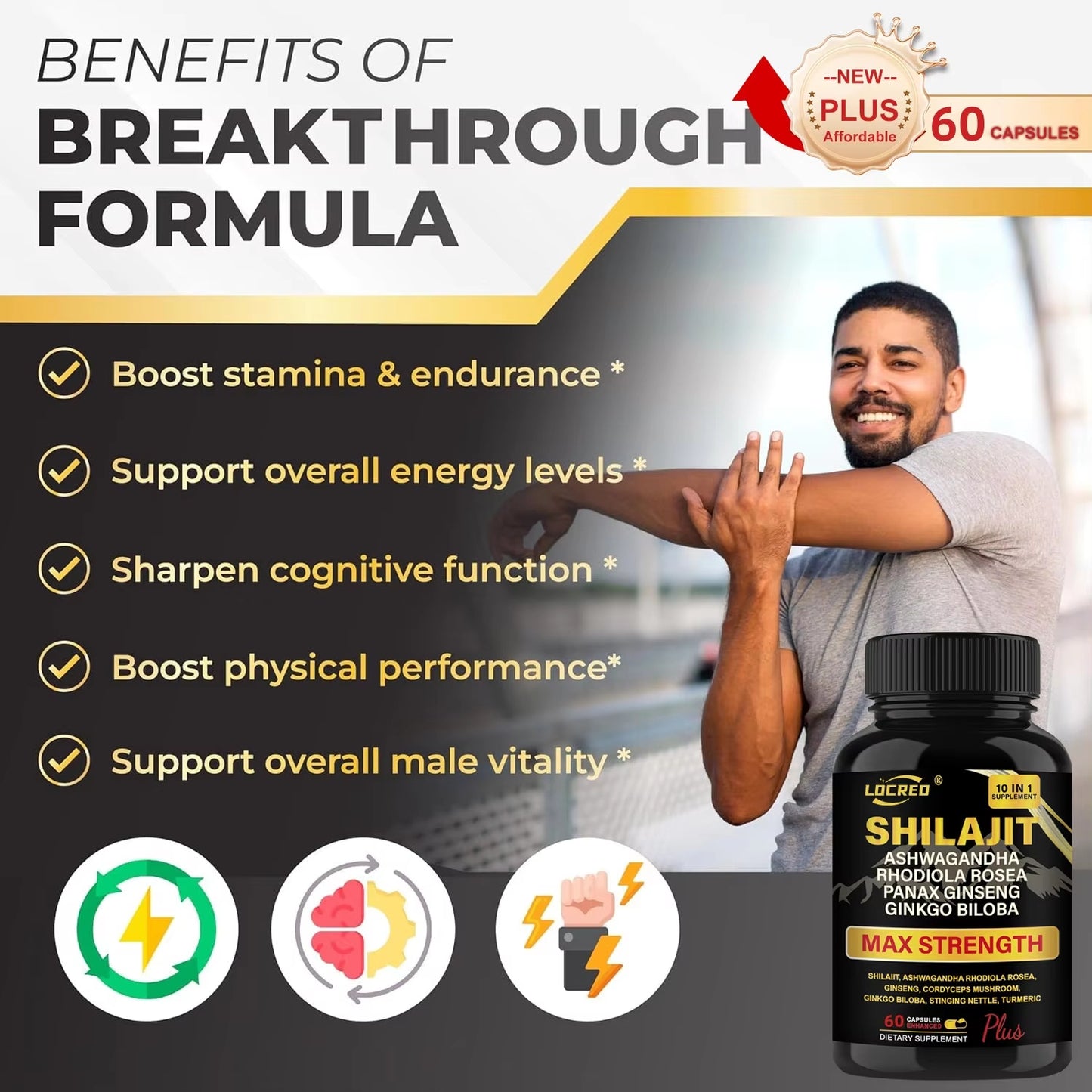 LOCRED Extra Strength Shilajit & Ashwagandha Capsules | Natural Vitality & Wellness Support (60 Capsules)