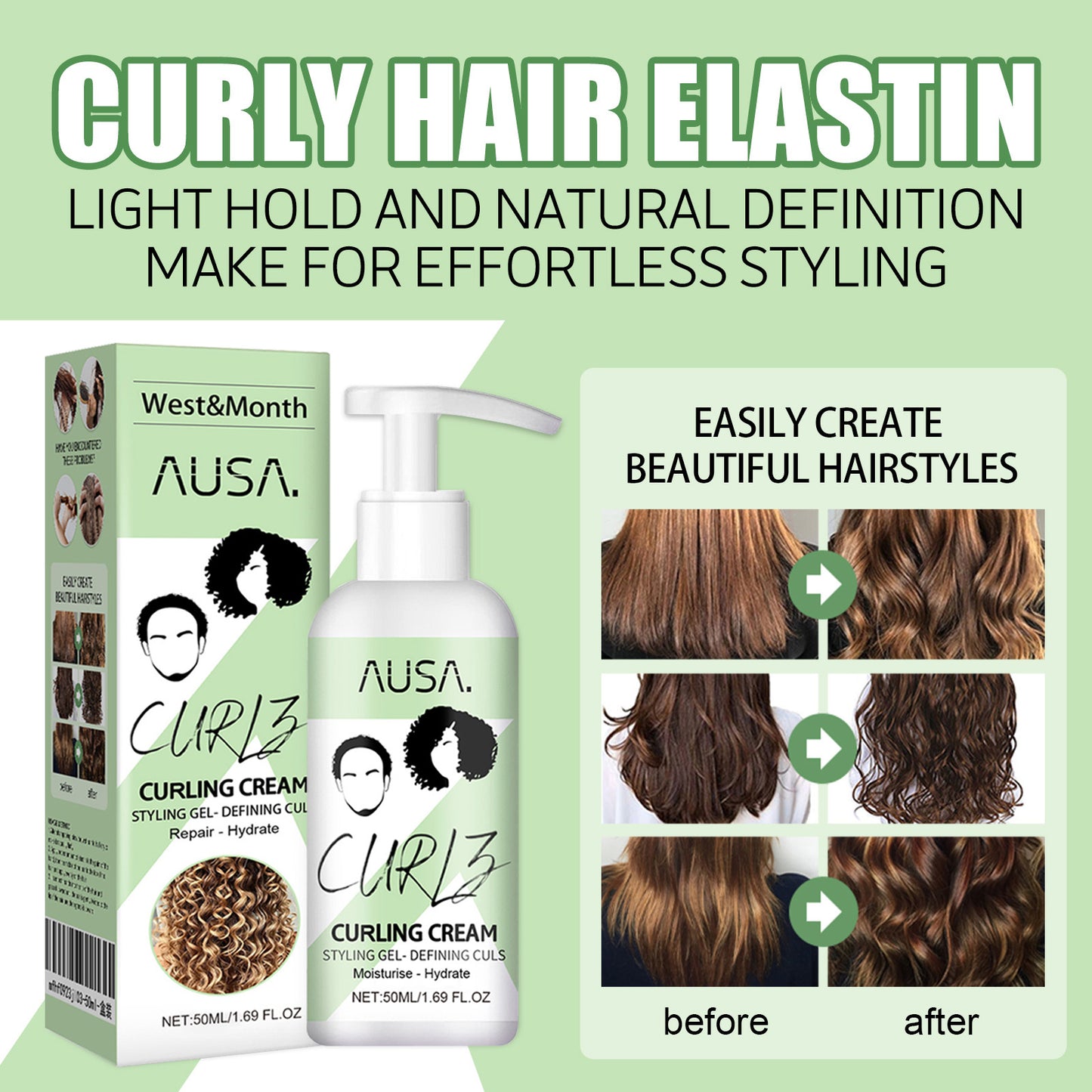 AUSA CurlZ™ Curling Cream | Moisturizing & Frizz-Control Curl Definer