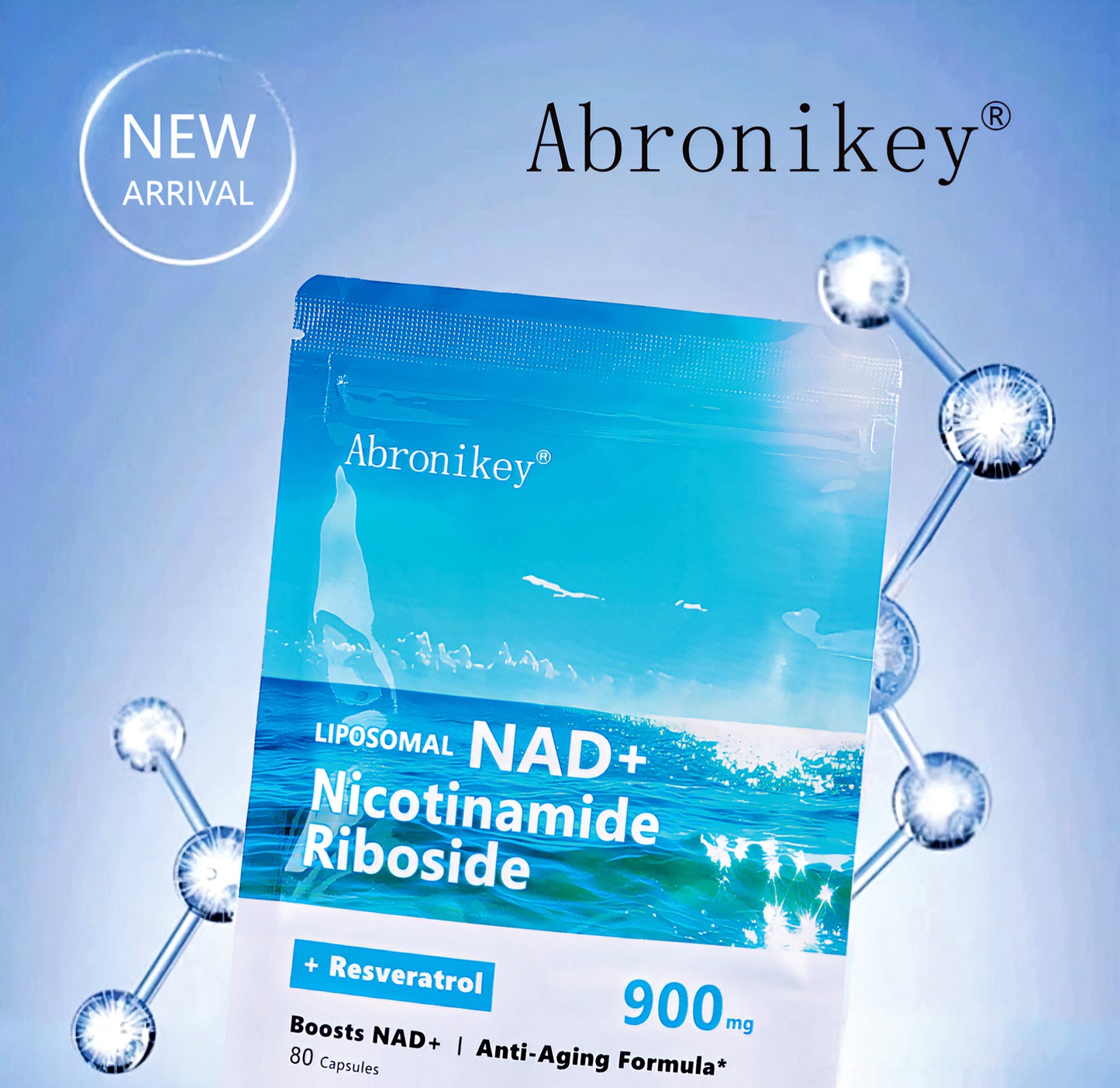 Abronikey NR900 NAD+ Supplement – Advanced Anti-Aging Formula with Nicotinamide Riboside, Resveratrol & Quercetin (80 Capsules)