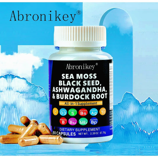 Abronikey 15-in-1 Sea Moss Capsules – Ultimate Immune & Digestive Support with Black Seed Oil, Ashwagandha & Burdock Root