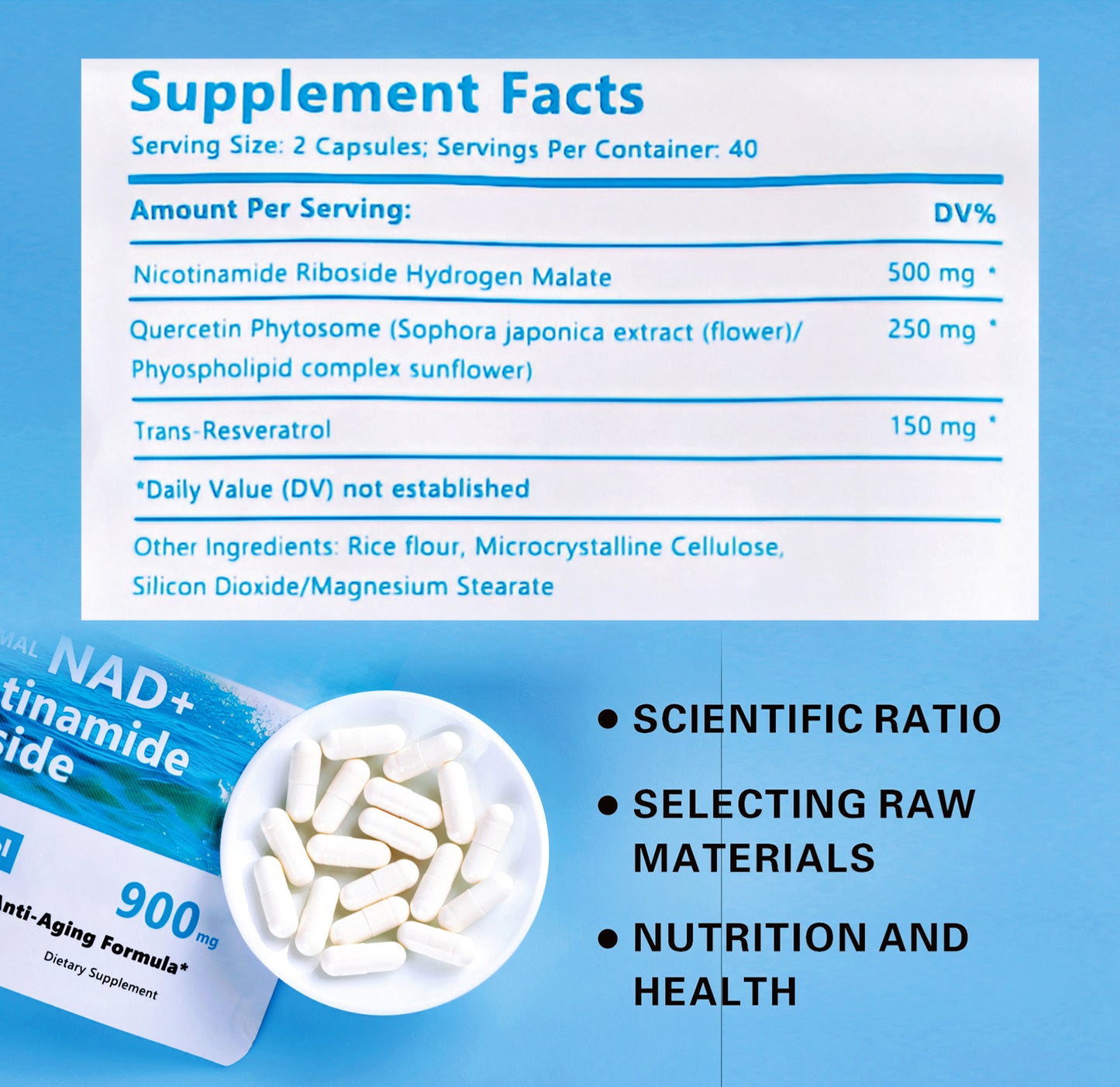 Abronikey NR900 NAD+ Supplement – Advanced Anti-Aging Formula with Nicotinamide Riboside, Resveratrol & Quercetin (80 Capsules)