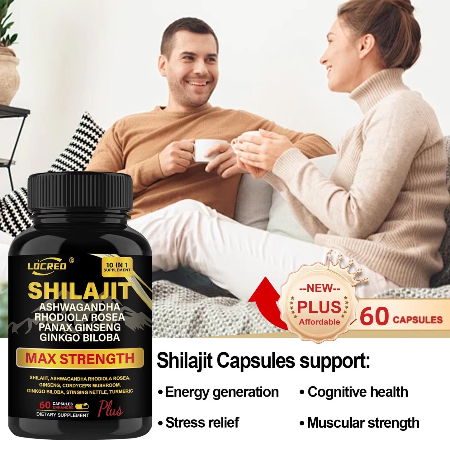 LOCRED Extra Strength Shilajit & Ashwagandha Capsules | Natural Vitality & Wellness Support (60 Capsules)
