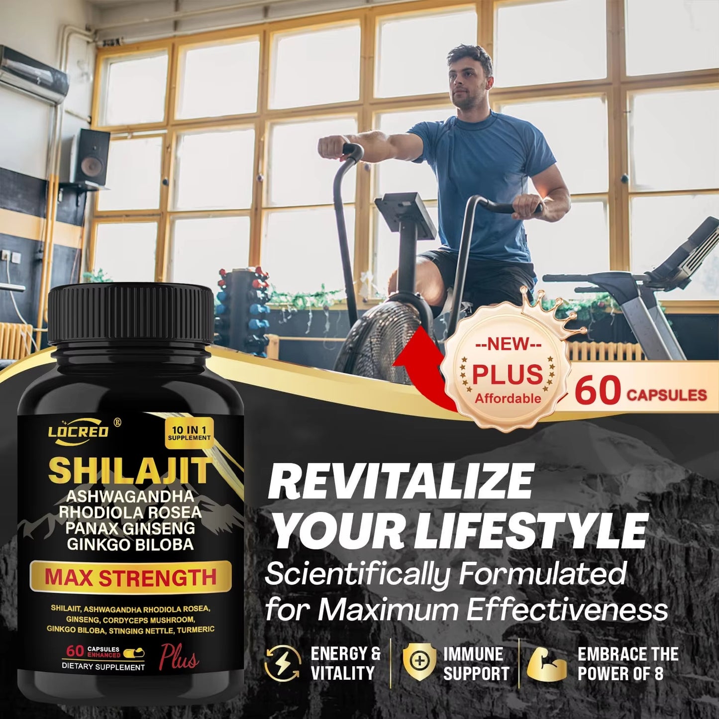 LOCRED Extra Strength Shilajit & Ashwagandha Capsules | Natural Vitality & Wellness Support (60 Capsules)