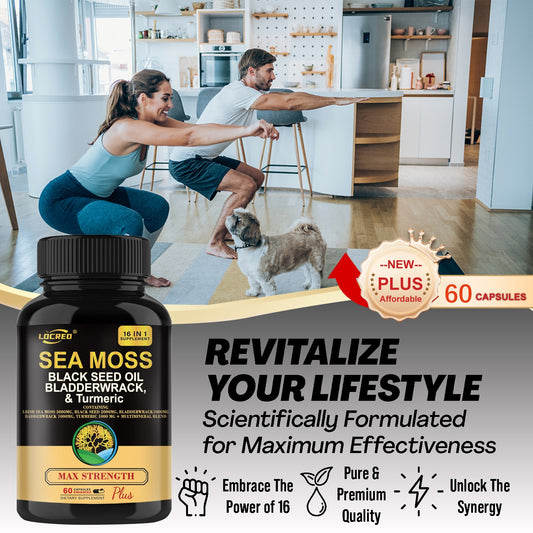 Sea Moss + Black Seed Oil + Bladderwrack & Turmeric – 16-in-1 Superfood Capsules