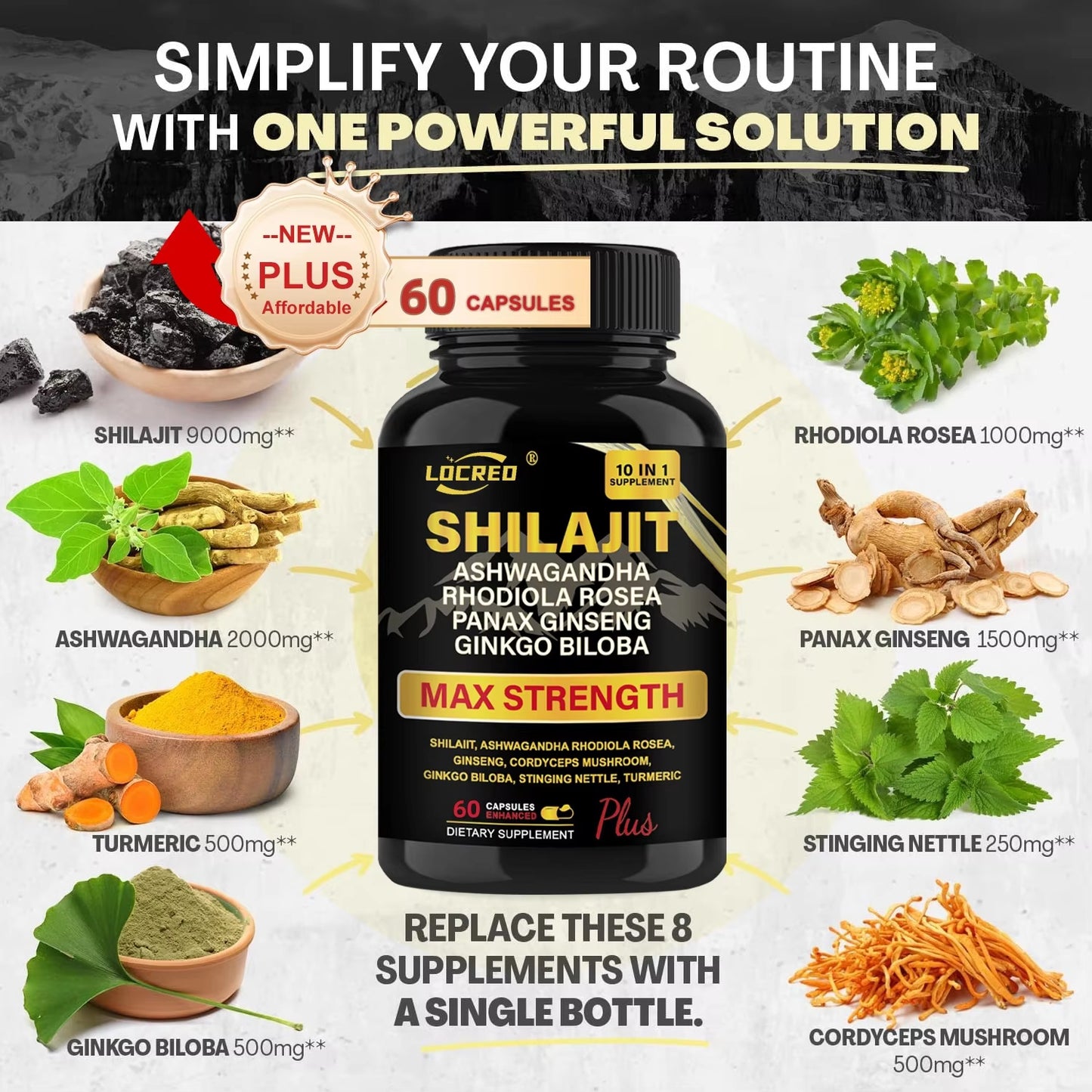 LOCRED Extra Strength Shilajit & Ashwagandha Capsules | Natural Vitality & Wellness Support (60 Capsules)