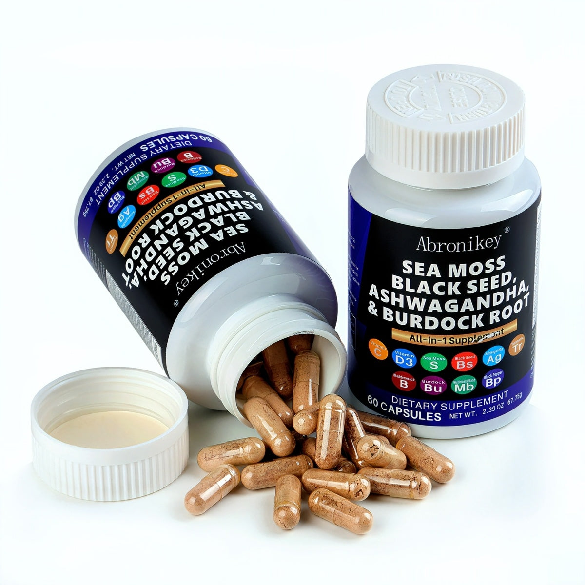 Abronikey 15-in-1 Sea Moss Capsules – Ultimate Immune & Digestive Support with Black Seed Oil, Ashwagandha & Burdock Root