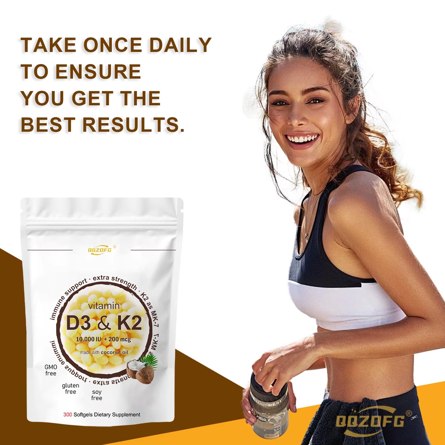 Ultra Strength D3 + K2 Softgels | High-Potency Immune & Bone Health Support (300 Softgels)
