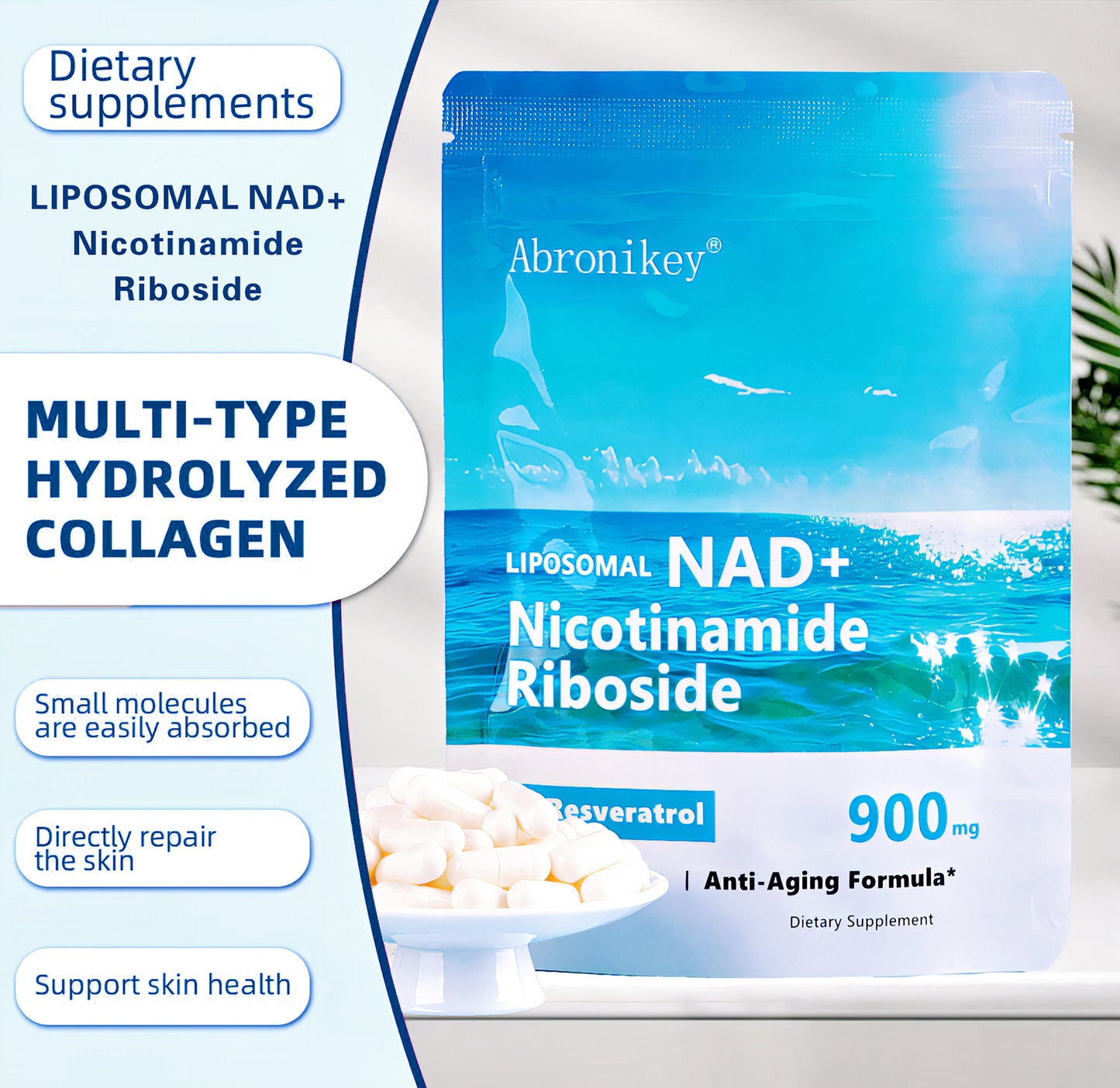 Abronikey NR900 NAD+ Supplement – Advanced Anti-Aging Formula with Nicotinamide Riboside, Resveratrol & Quercetin (80 Capsules)