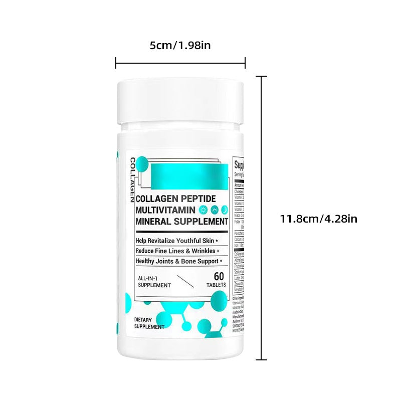 Premium Collagen + Multivitamin Complex | Skin, Hair & Joint Support | Vitamin D3, C, E, B & Probiotics | 60 Tablets