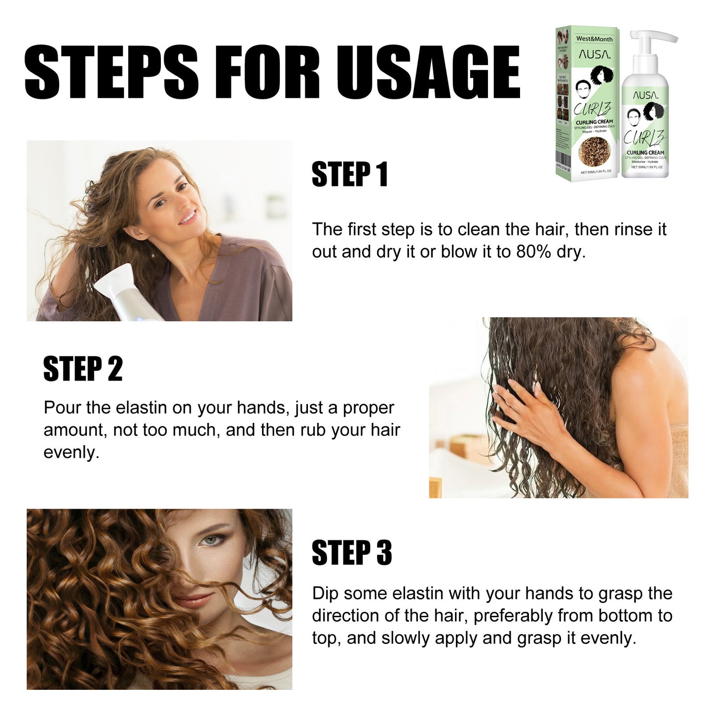 AUSA CurlZ™ Curling Cream | Moisturizing & Frizz-Control Curl Definer