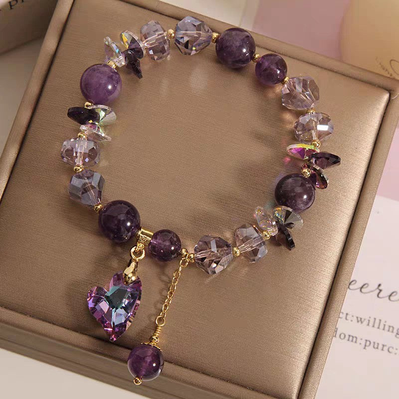 Enchanting Amethyst Love Bracelet – Heart-Shaped Gemstone Charm