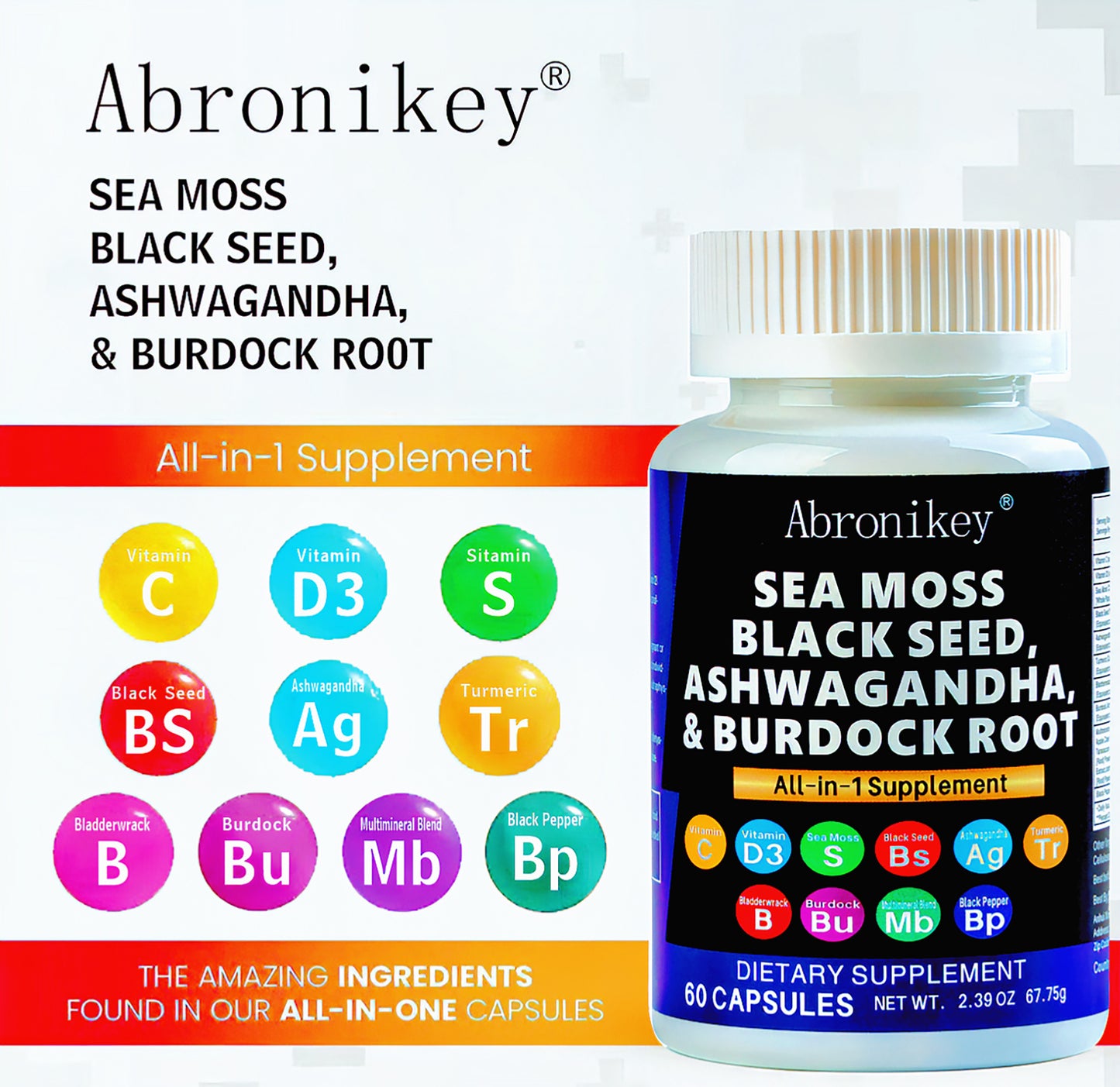 Abronikey 15-in-1 Sea Moss Superblend | Immune & Digestive Support | 120 Capsules
