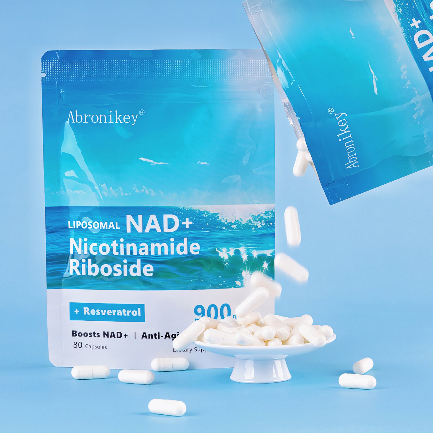 Abronikey NR900 NAD+ Supplement – Advanced Anti-Aging Formula with Nicotinamide Riboside, Resveratrol & Quercetin (80 Capsules)