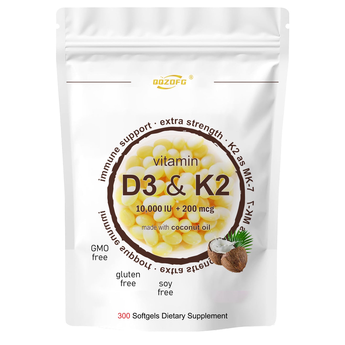 Ultra Strength D3 + K2 Softgels | High-Potency Immune & Bone Health Support (300 Softgels)
